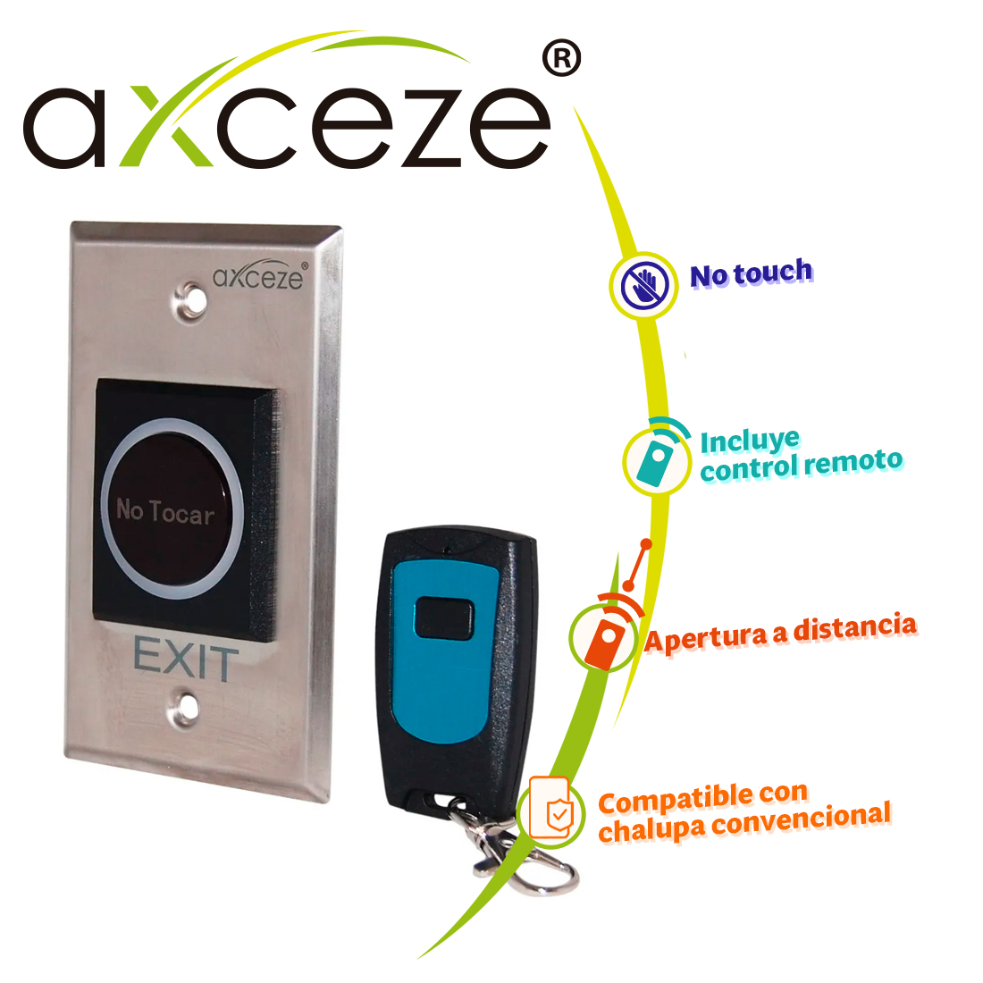 Imagen de BOTON SIN CONTACTO NO TOUCH  AXCEZE     AX-TOUCH4RM     INCLUYE UN CONTROL REMOTO DE 433MHZ  PARA  APERTURA A DISTANCIA