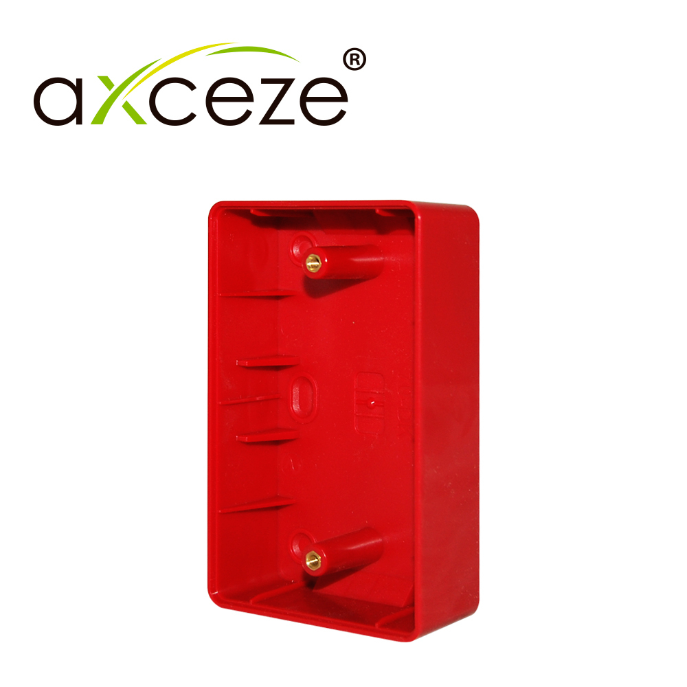 Imagen de CAJA PARA BOTON  AXCEZE  AX-PBOX  FABRICADO EN PLASTICO  COLOR ROJO    MEDIDAS 115 X 70 X 30  USO EN INTERIORES  MONTAJE SUPERFICIAL EN PARED