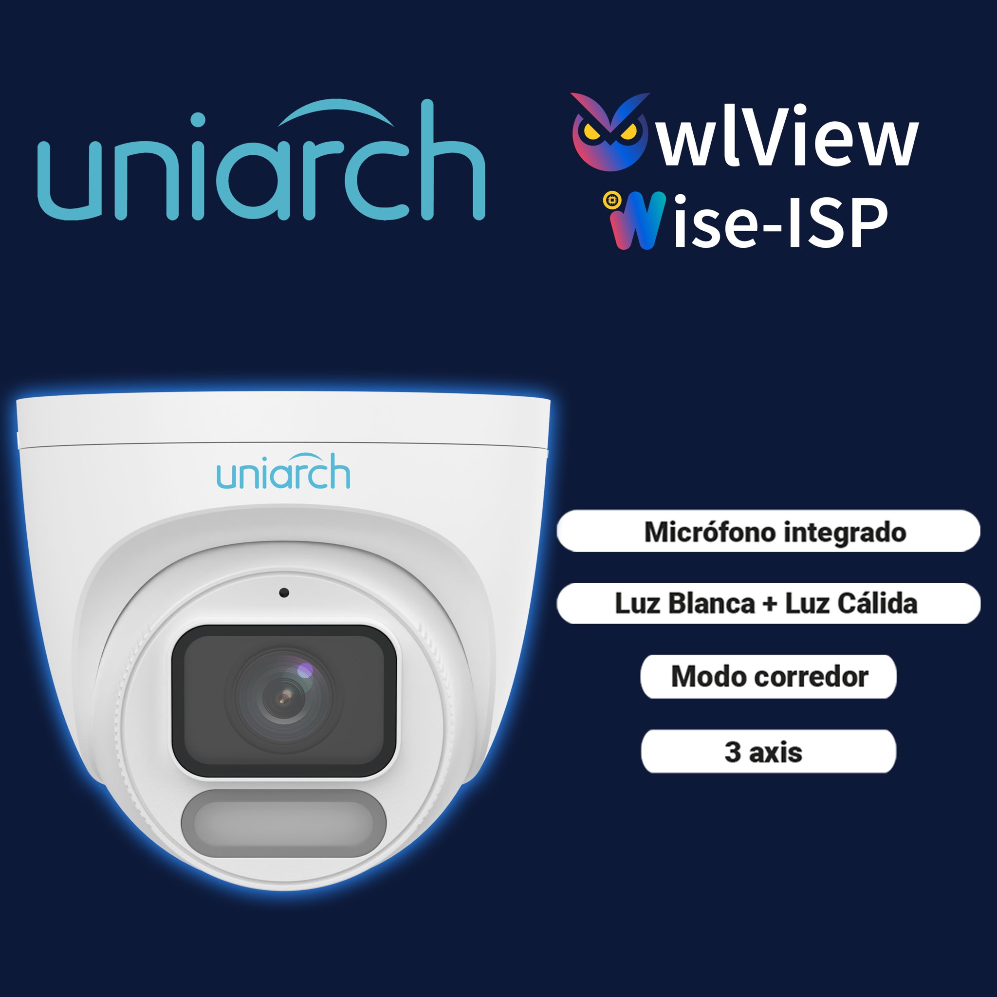 Imagen de CAMARA IP TURRET OWLVIEW UNIARCH IPC-T244-ADF28K-WP / 4MP / LENTE 2.8MM / WDR120DB / LUZ-BLANCA+LUZ-CALIDA30M / MICROSD512GB / MICROFONO-INTEGRADO / ULTRA-MOTION-DETECTION / POE-AF / ONVIF / 3-AXIS / IP67 / METAL+PLASTICO / ULTRA265 / NDAA / SERIE HALO / MODOCORREDOR
