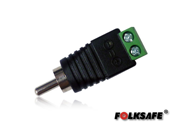 Imagen de CONECTOR AUDIO RCA MACHO FS-RCA1 FOLKSAFE TIPO JACK , CON BLOQUE POLARIZADO(+/-) PARA ATORNILLAR CABLE DE AUDIO O UTP, RECOMENDADO PARA AUDIO EN CÁMARAS CCTV A 2 HILOS, MEDIDAS DEL CONECTOR 40 X 12 MM