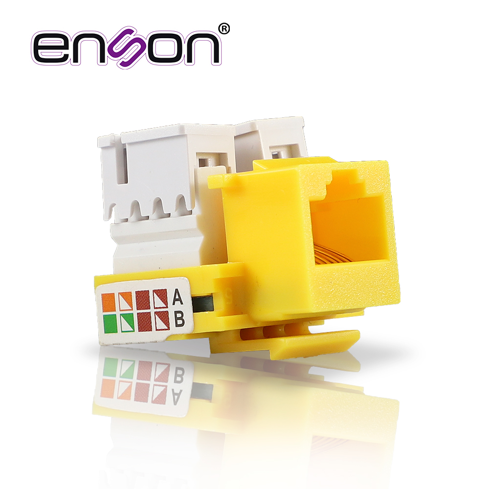 Imagen de CONECTOR JACK ENSON ENS-JC6YE CAT6 COLOR AMARILLO A 90 GRADOS PONCHADO CON PINZAS Y CUBREPOLVO
