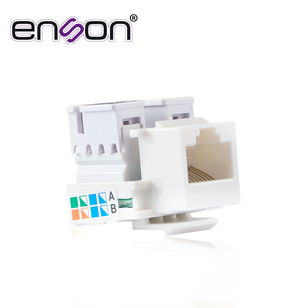 Imagen de CONECTOR JACK ENSON ENS-JC5WH CAT5E COLOR BLANCO A 90 GRADOS PONCHADO CON PINZAS Y CUBREPOLVO.