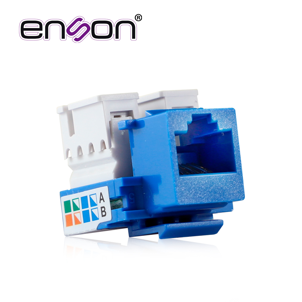 Imagen de CONECTOR JACK ENSON ENS-JC5BL CAT5E COLOR AZUL A 90 GRADOS PONCHADO CON PINZAS Y CUBREPOLVO