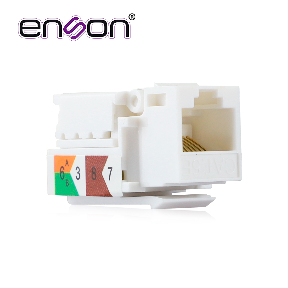 Imagen de CONECTOR JACK ENSON ENS-JTL5WH CAT5E COLOR BLANCO A 90 GRADOS PONCHADO FACIL SIN PINZAS Y CUBREPOLVO