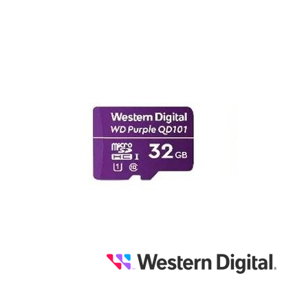 Imagen de TARJETA MICROSD SERIE WD PURPLE 32GB WDD032G1P0C CLASE 10 U1 SOBRE ESCRITURA DE HASTA 16 TBW ESPECIAL PARA VIDEOVIGILANCIA
