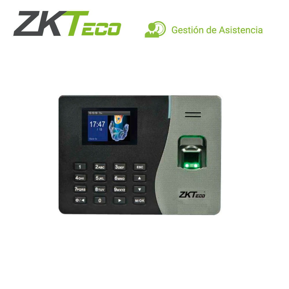 Imagen de TERMINAL DE ASISTENCIA CHECADOR AUTONOMO  K20+V3  ZKTECO  VERIFICACIÓN DE HUELLA  3,000 HUELLAS / 50,000 EVENTOS  TECNOLOGIA SSR