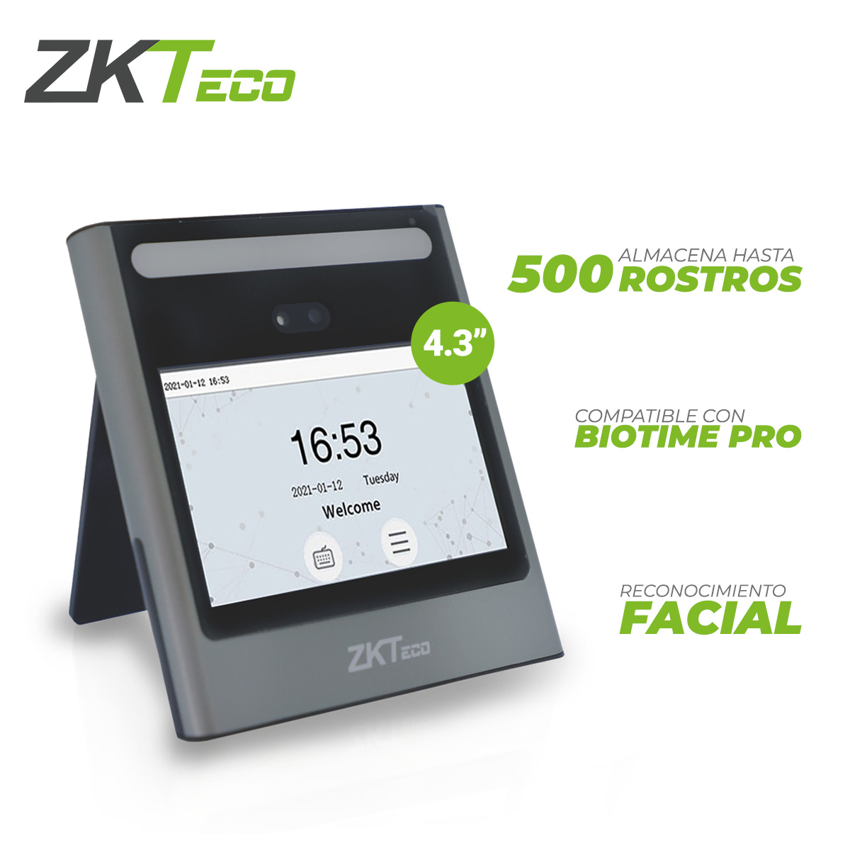 Imagen de TERMINAL DE ACCESO Y ASISTENCIA CON RECONOCIMIENTO FACIAL Y CONTRASEÑA EFACE10  ZKTECO PANTALLA DE 4.3 PULGADAS 500 ROSTROS/ 150,000 EVENTOS  SALIDA DE RELEVADOR ACEPTA BOTON TCP/IP ADMS  COMPATIBLE CON BIOTIME PRO Y BIOACCESS IVS MODULO DE ASISTENCIA