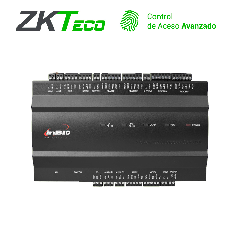 Imagen de PANEL DE CONTROL DE ACCESO AVANZADO ZKTECO INBIO260 2PUERTAS/4LECTORAS/3000HUELLAS/30,000TARJETAS/100,000REGISTROS TCPIP/RS485/2INOUTAUX COMPATIBLE CON LECTORAS SERIE KR Y FR