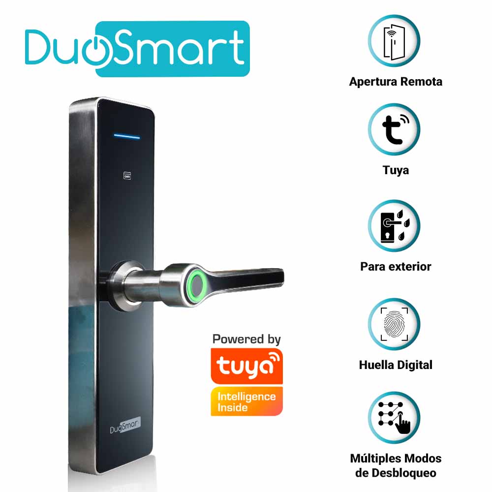 Imagen de CERRADURA BIOMÉTRICA WIFI 2.4 GHZ DUOSMART F30 PARA EXTERIORES. ACEPTA TARJETAS MF, HUELLA DIGITAL, CONTRASEÑA Y LLAVE; CON PUERTO DE ALIMENTACIÓN DE EMERGENCIA USB TIPO C; ES COMPATIBLE CON LA APLICACIÓN DUOSMART
