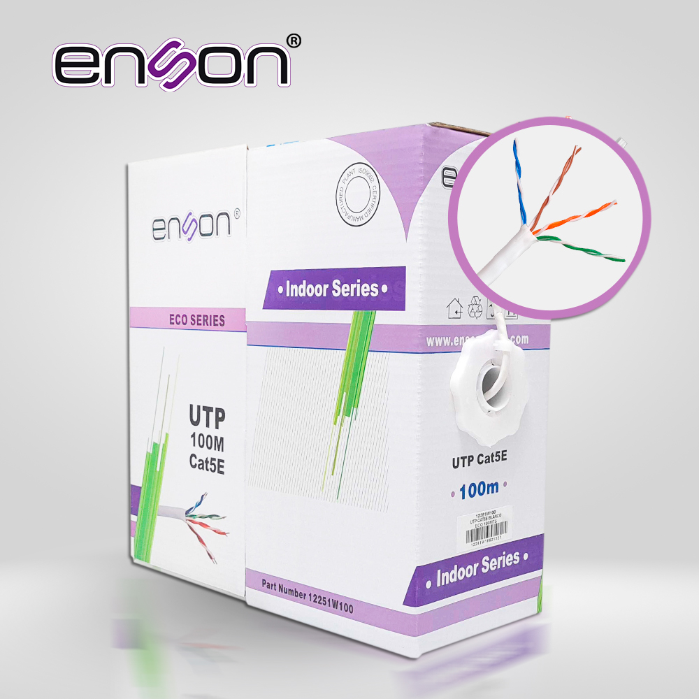 Imagen de CABLE UTP CAT5E ENSON 12251W100 SERIE ECO CAL 24AWG CCA BOBINA 100MTS  PVC COLOR BLANCO USO INTERIOR
