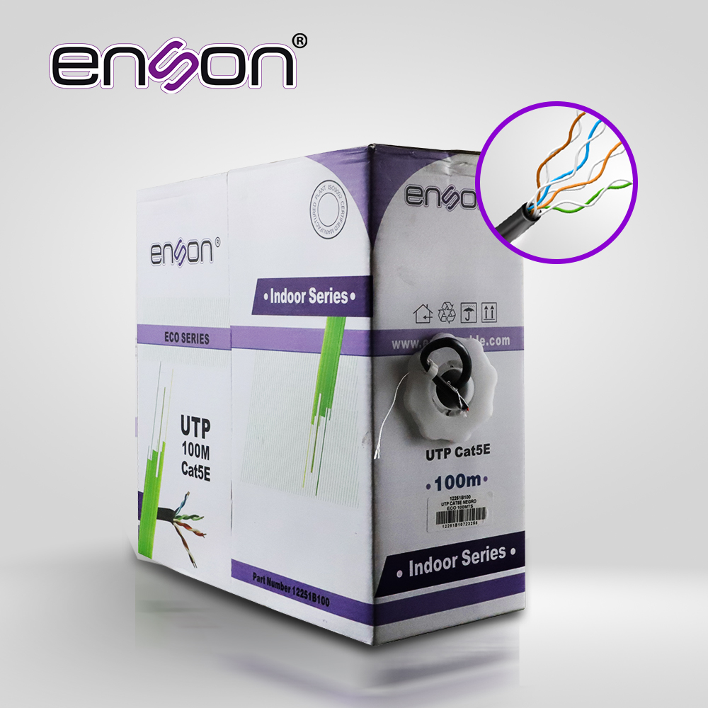 Imagen de CABLE UTP CAT5E ENSON 12251B100 SERIE ECO CAL. 24AWG CCA BOBINA DE 100MTS  PVC NEGRO USO INTERIOR