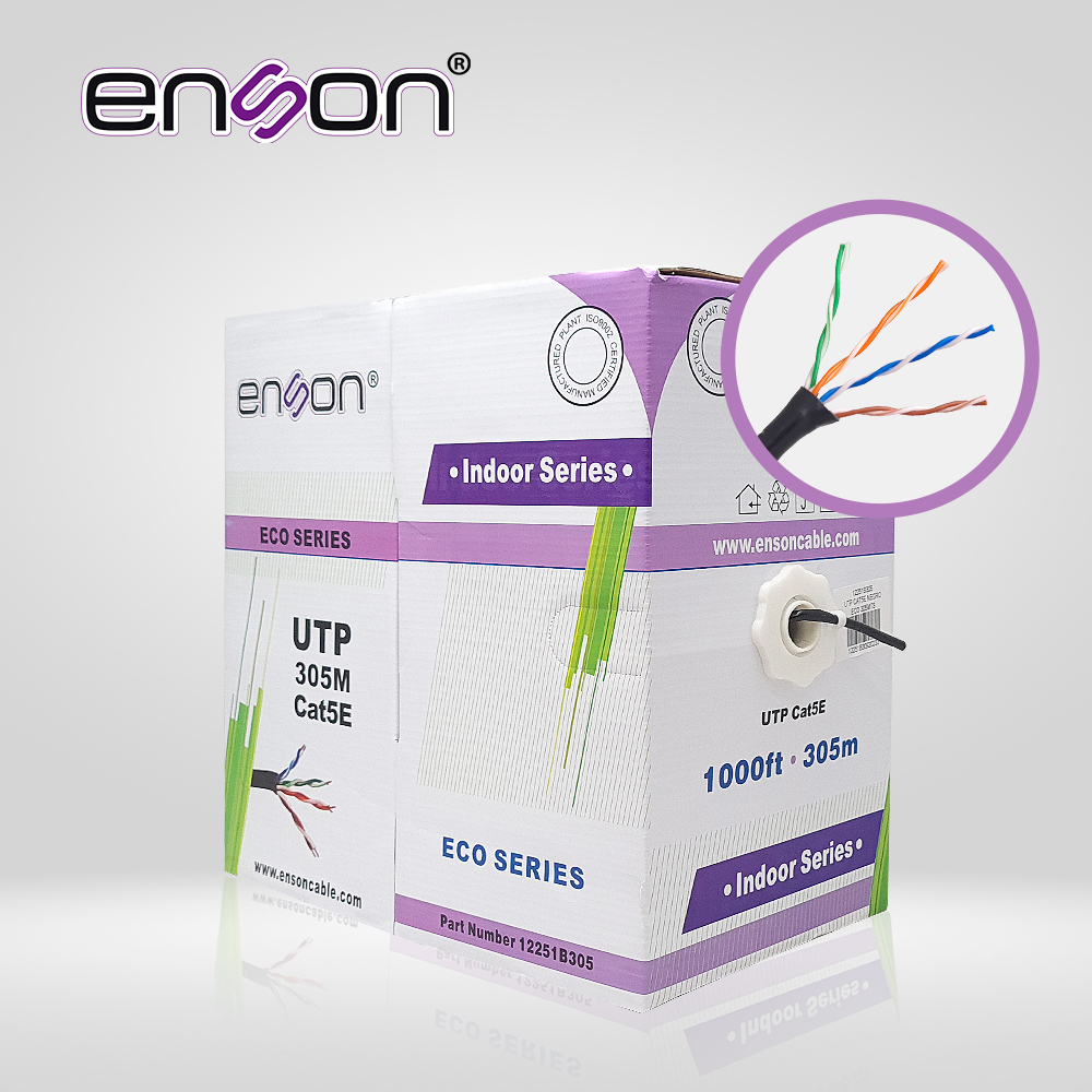 Imagen de CABLE UTP CAT5E ENSON 12251B305 SERIE ECO CALIBE 24 AWG CCA BOBINA DE 305 METROS FORRO PVC COLOR NEGRO USO INTERIOR RECOMENDADO PARA TRANSMISION DE DATOS BASE 10,100