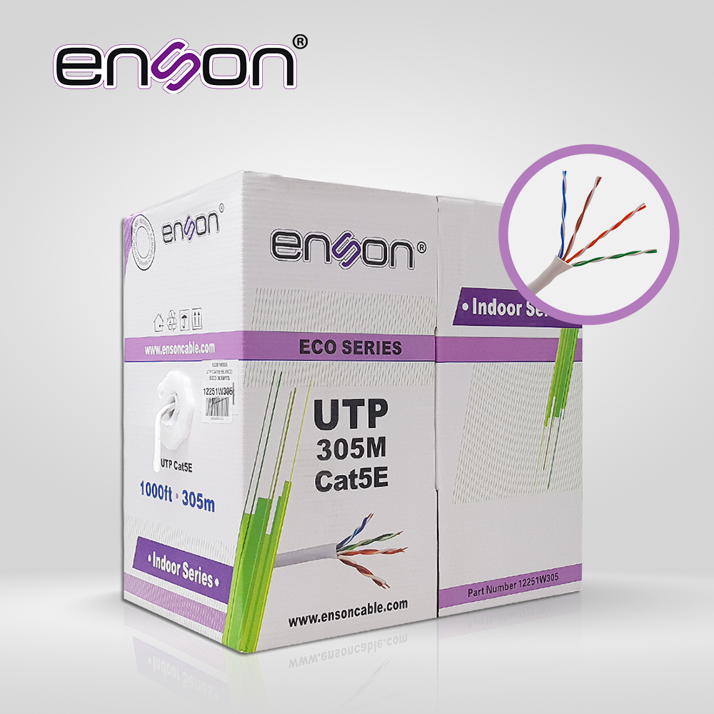 Imagen de CABLE UTP CAT5E ENSON 12251W305 SERIE ECO CALIBE 24 AWG CCA BOBINA DE 305 METROS FORRO PVC COLOR BLANCO USO INTERIOR RECOMENDADO PARA TRANSMISION DE DATOS BASE 10,100