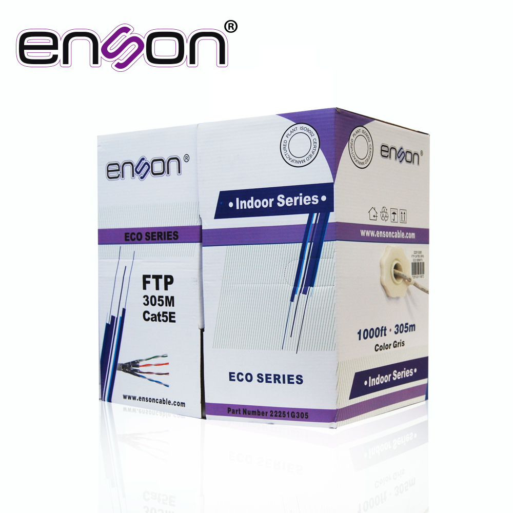 Imagen de CABLE FTP CAT5E ENSON MODELO FTP 22251G305 SERIE ECO BLINDADO CALIBE 24 AWG CCA BOBINA DE 305 METROS FORRO PVC COLOR GRIS USO INTERIOR RECOMENDADO PARA TRANSMISION DE DATOS BASE 10,100