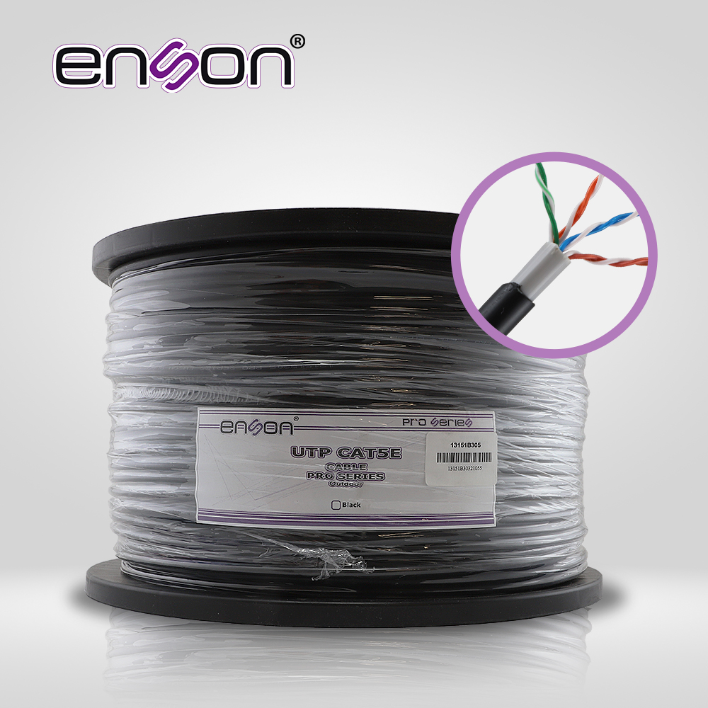 Imagen de CABLE UTP CAT5E ENSON 13151B305 DOBLE FORRO SERIE PRO-II CALIBE 24 AWG 100% COBRE BOBINA DE 305 METROS FORRO PE COLOR NEGRO Y PVC COLOR GRIS USO EXTERIOR RECOMENDADO PARA CCTV, VIDEO IP Y REDES BASE 10,100