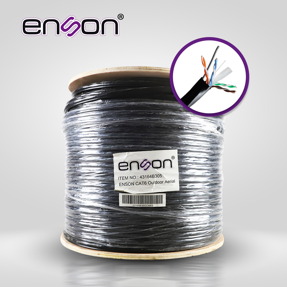 Imagen de CABLE UTP AEREO CAT6 ENSON 43164B305 FORRO NEGRO 4 PARES CALIBRE 23 AWG 100% COBRE USO EXTERIOR FIGURA8 1000 PIES 305 METROS
