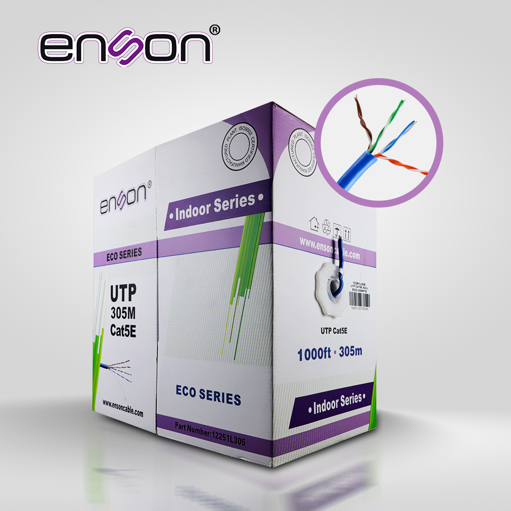 Imagen de CABLE UTP CAT5E ENSON 12251L305 SERIE ECO CALIBE 24 AWG CCA BOBINA DE 305 METROS FORRO PVC COLOR AZUL USO INTERIOR RECOMENDADO PARA TRANSMISION DE DATOS BASE 10,100