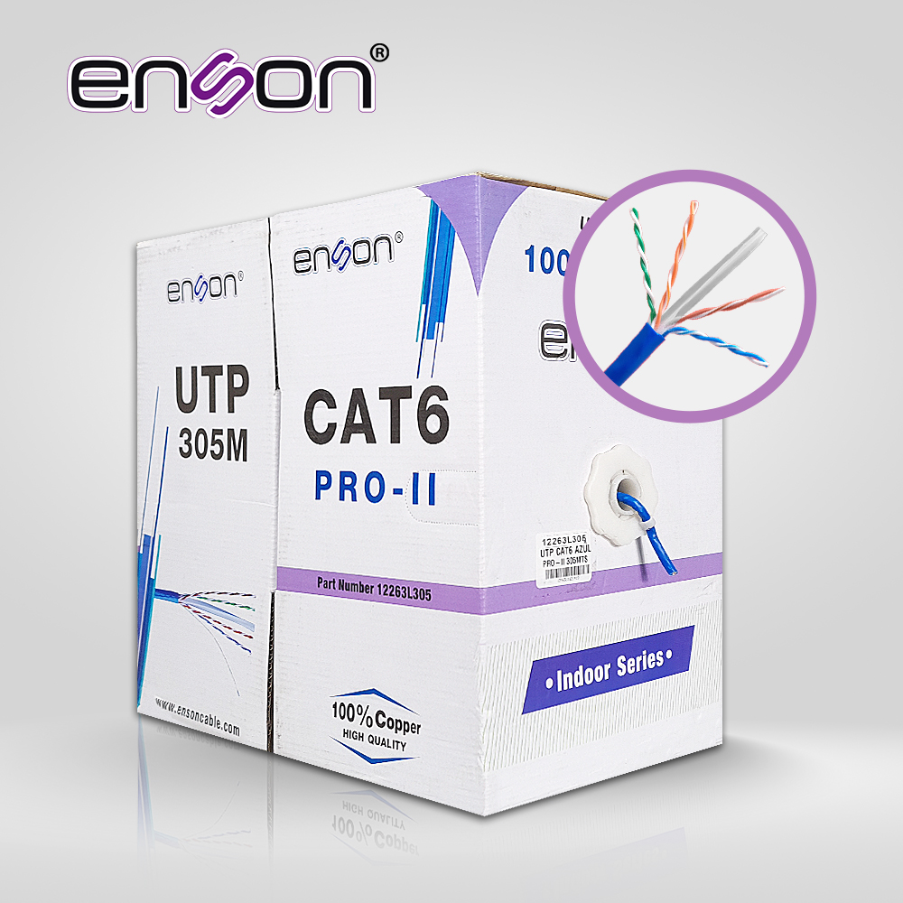 Imagen de CABLE UTP CAT6 ENSON 12263L305 SERIE PRO-II CALIBE 23 AWG 100% COBRE DE ALTO RENDIMIENTO BOBINA DE 305 METROS FORRO PVC COLOR AZUL USO INTERIOR RECOMENDADO PARA CCTV, VIDEO IP Y REDES BASE 10,100,1000