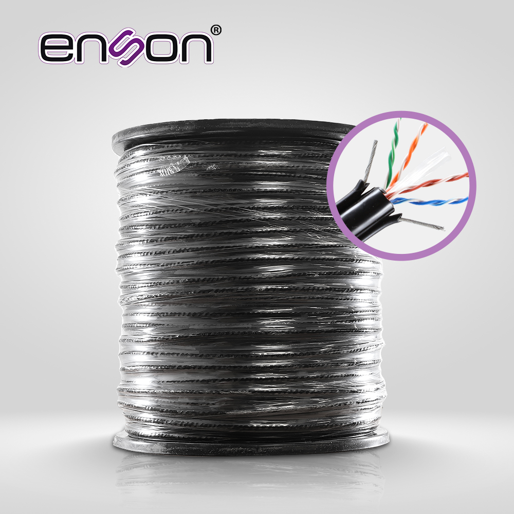 Imagen de CABLE UTP PARA ELEVADOR CAT6 ENSON 43352B3055 SERIE PRO-II CALIBE 23 AWG 100% COBRE DE ALTO RENDIMIENTO BOBINA DE 305 METROS FORRO PVC COLOR NEGRO CON 2 CABLEAS DE ACERO COMO ARMADURA PARA SU USO EN ELEVADORES O CABLE AEREO EN INTERIORES RECOMENDADO PARA CCTV, VIDEO IP Y REDES BASE 10,100,1000