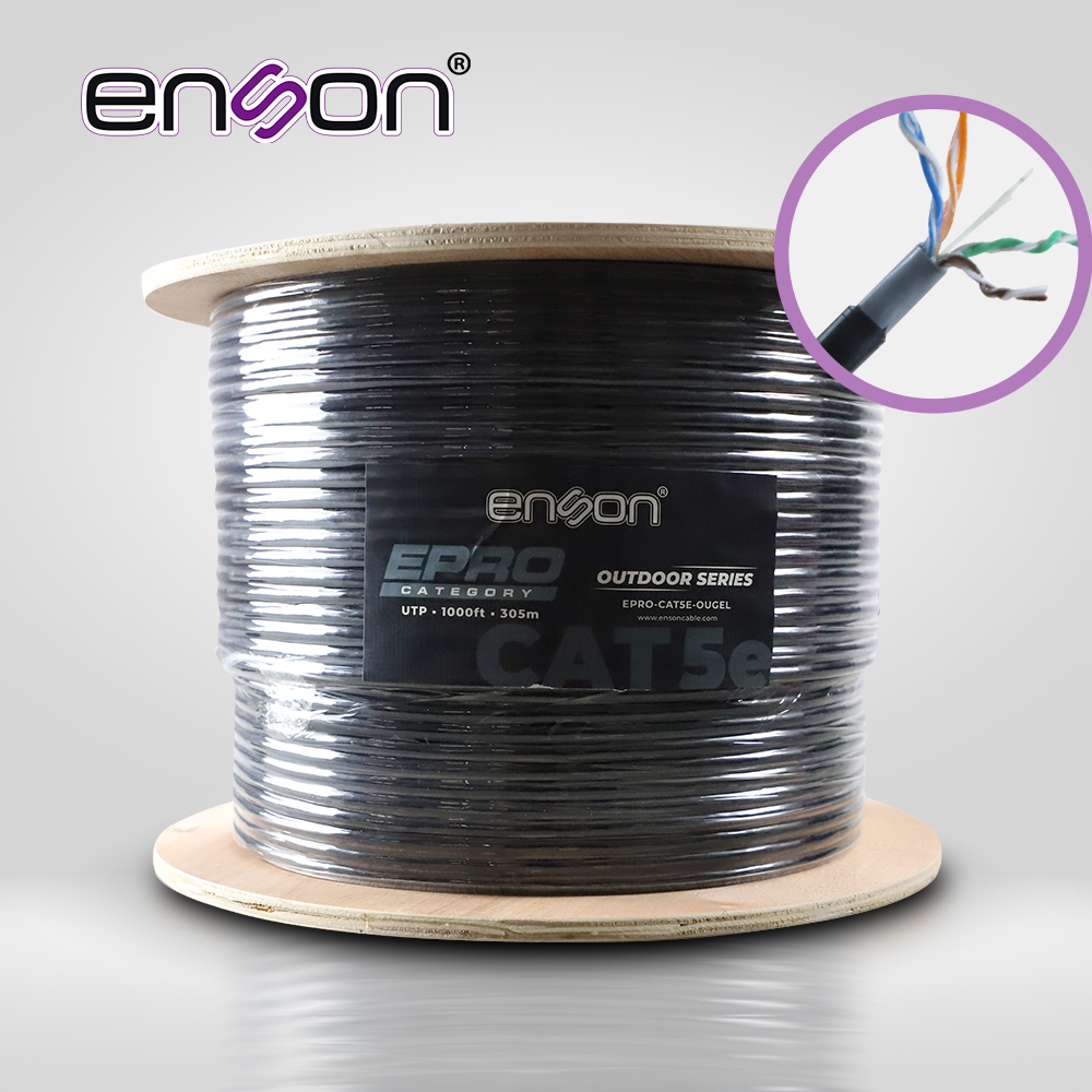Imagen de CABLE UTP CAT5E ENSON EPRO-CAT5E-OUGEL FORRO PVC+PE+GEL 4 PARES CALIBRE 24 AWG 100% COBRE USO EXTERIOR CON GEL BOBINA 1000 PIES 305 METROS