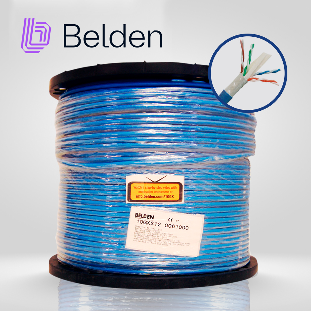 Imagen de CABLE UTP CAT6A BELDEN 10GXS12 0061000 / INTERIOR / AZUL / 625MHZ / 4 PARES / 23 AWG / FORRO PVC / CMR / CERTIFICABLE / BOBINA / 1,000 PIES 305 METROS