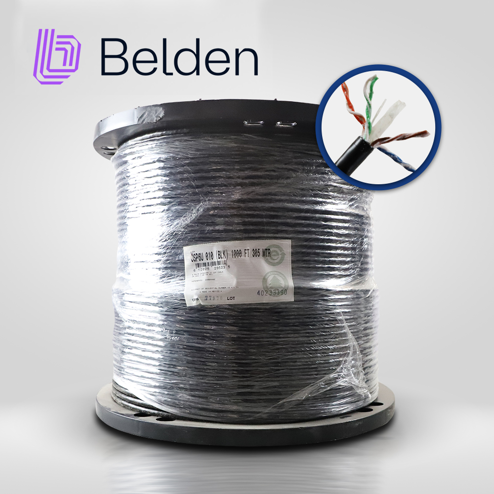 Imagen de CABLE OSP UTP CAT6 BELDEN OSP6U 0101000 / EXTERIOR / NEGRO / 350MHZ / 4 PARES / 24 AWG / FORRO POLIETILENO / BOBINA / 1,000 PIES 305 METROS