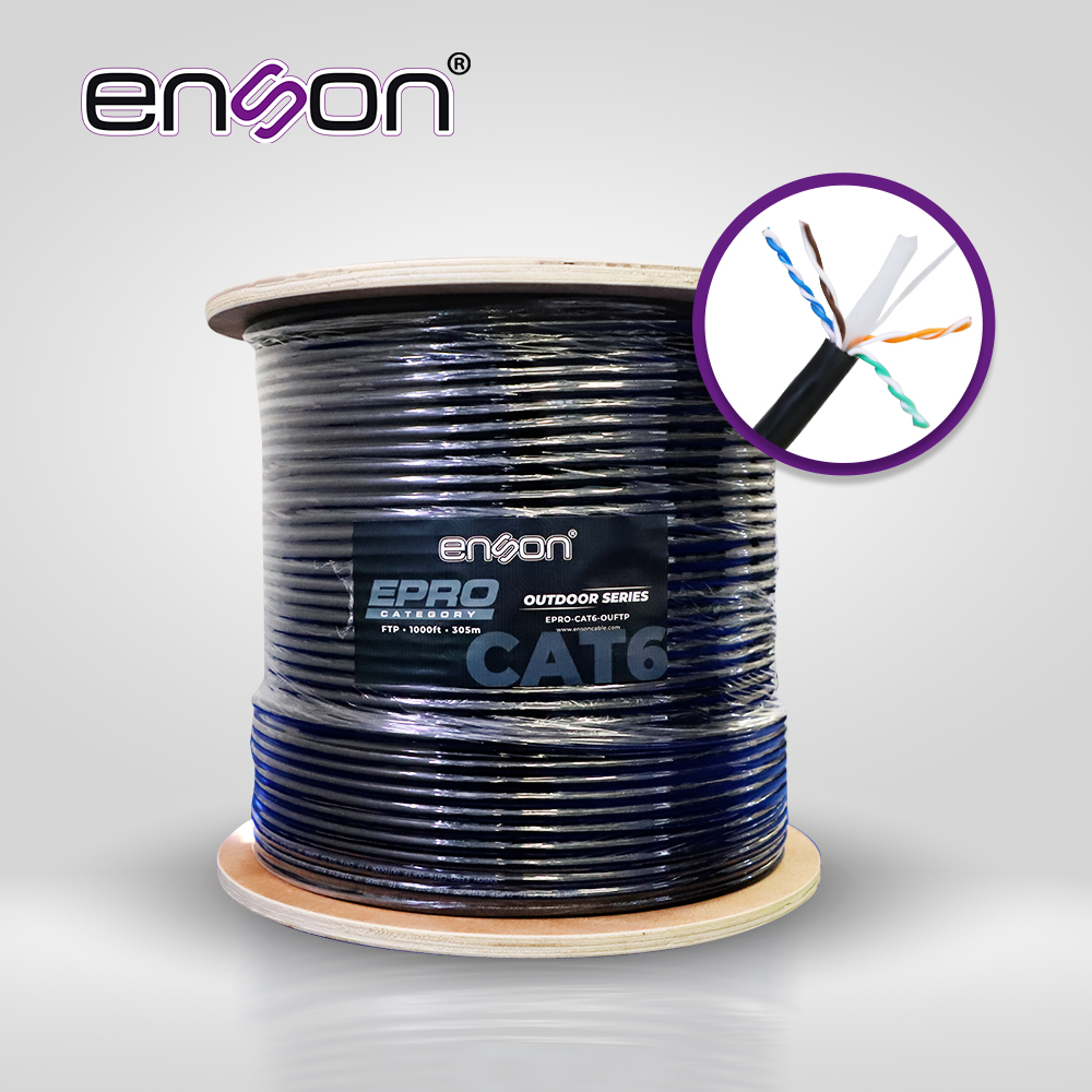 Imagen de CABLE FTP CAT6 ENSON EPRO-CAT6-OUFTP FORRO PE BLINDADO 4 PARES CALIBRE 23 AWG 100% COBRE USO EXTERIOR BOBINA 1000 PIES 305 METROS