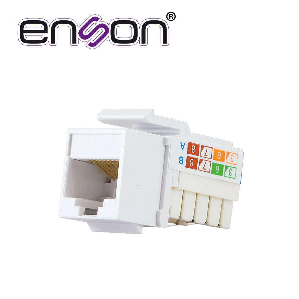Imagen de CONECTOR MODULAR JACK KEYSTONE RJ45 ENSON EPRO-JACK6A-WH SERIE PRO, POSICION VERTICAL CAT6A COLOR BLANCO COMPATIBLE CON PLACAS ENSON EPRO-FP