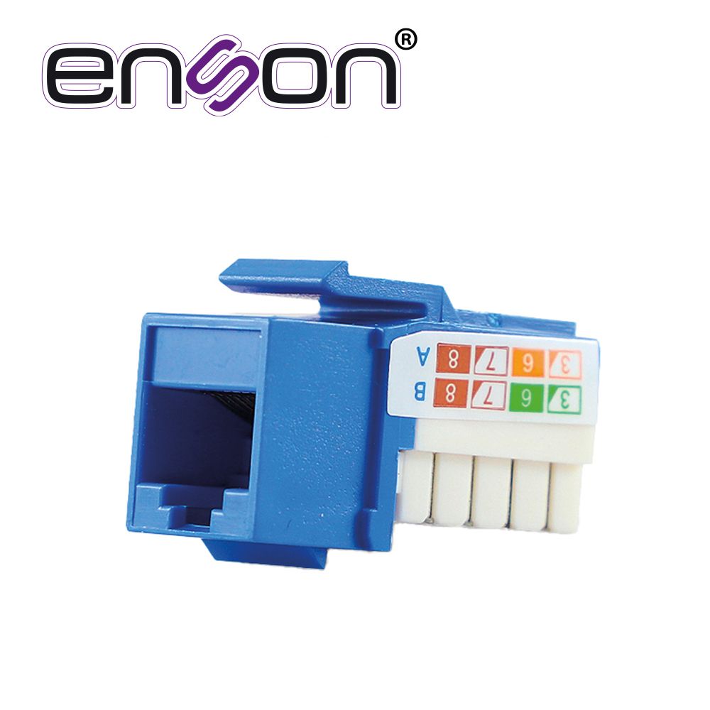 Imagen de CONECTOR MODULAR JACK KEYSTONE RJ45 ENSON EPRO-JACK6A-BL SERIE PRO, POSICION VERTICAL CAT6A COLOR AZUL COMPATIBLE CON PLACAS ENSON EPRO-FP