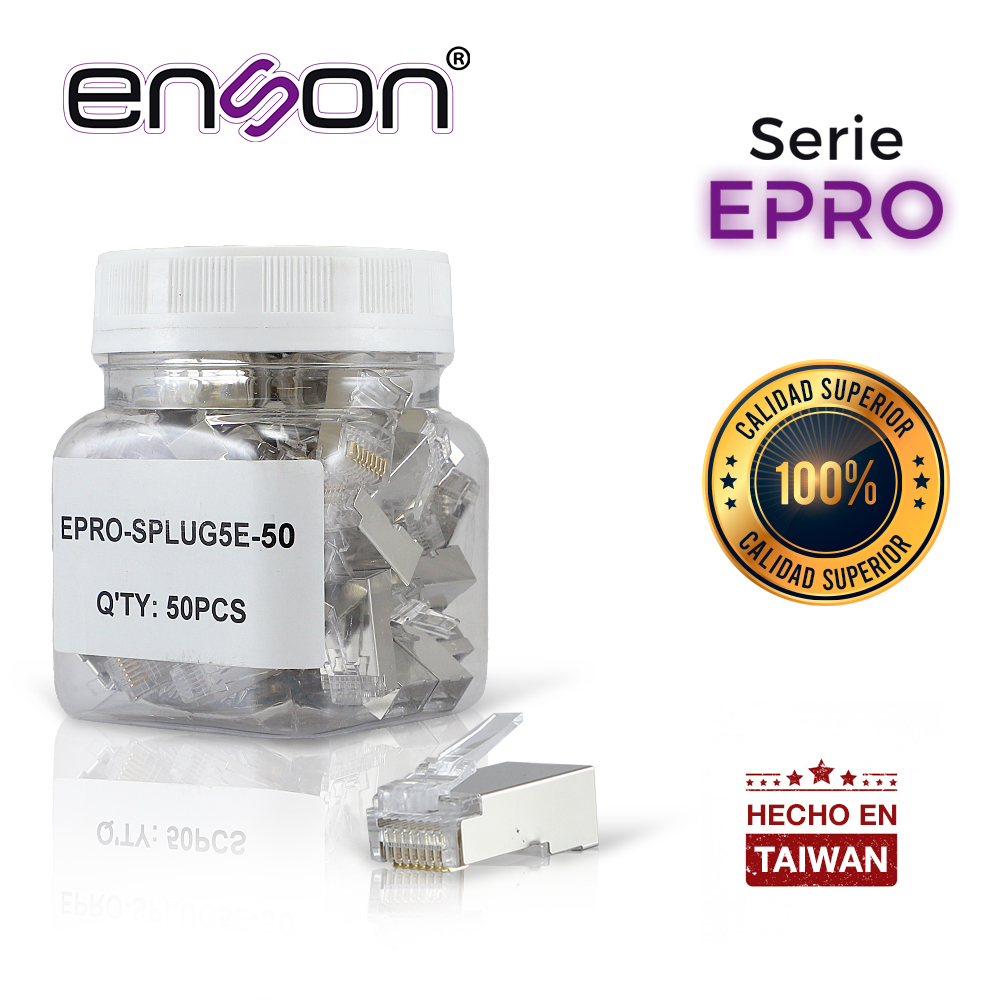 Imagen de PLUG FACIL PONCHADO BLINDADO ENSON EPRO-SPLUG5E-50 BOTE DE 50 PZS PARA CABLE UTP CAT5E CON SISTEMA DE PASO DE CABLES PASSTRU QUE FACILITA EL PONCHADO DE CABLE UTP YA QUE SE PUEDE IDENTIFICAR ERRORES DE MANERA MAS FACIL, REQUIERE USO DE PINZAS EPRO-PLUGTOOL