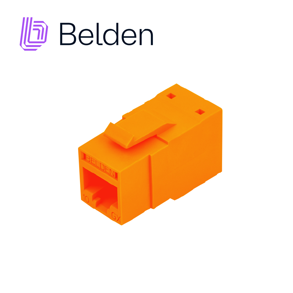 Imagen de CONECTOR MODULAR JACK RJ45 CAT6A REVCONNECT BELDEN RVAMJKUOR-S1 ESTILO KEYCONNECT NARANJA COMPATIBLE CON FACEPLATE AX102660,AX102655,AX102249 ESQUEMA DE CABLEADO T568A/B HERRAMIENTA COMPATIBLE RVUTT01 USO INTERIOR CALIBRE DEL CONDUCTOR 23-24 AW