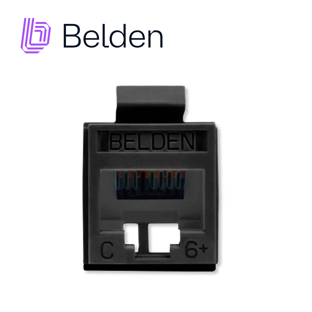 Imagen de CONECTOR MODULAR JACK CAT6+ RJ45 BELDEN RV6MJKUBK-S1 / REVCONNECT / INTERIOR / NEGRO / PIEZA