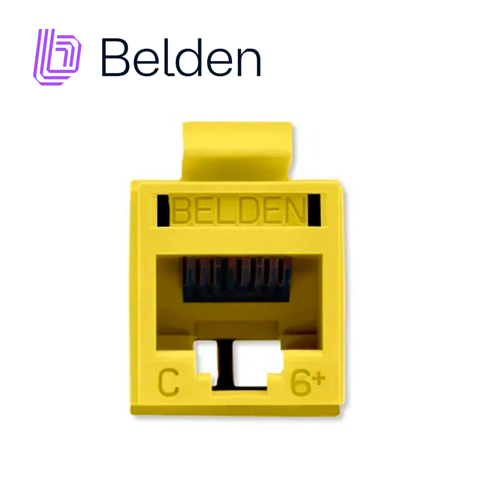 Imagen de CONECTOR MODULAR JACK RJ45 CAT6 REVCONNECT BELDEN RV6MJKUYL-S1 ESTILO KEYCONNECT AMARILLO COMPATIBLE CON FACEPLATE AX102660,AX102655,AX102249 ESQUEMA DE CABLEADO T568A/B HERRAMIENTA COMPATIBLE RVUTT01 USO INTERIOR CALIBRE DEL CONDUCTOR 23-24 AWG