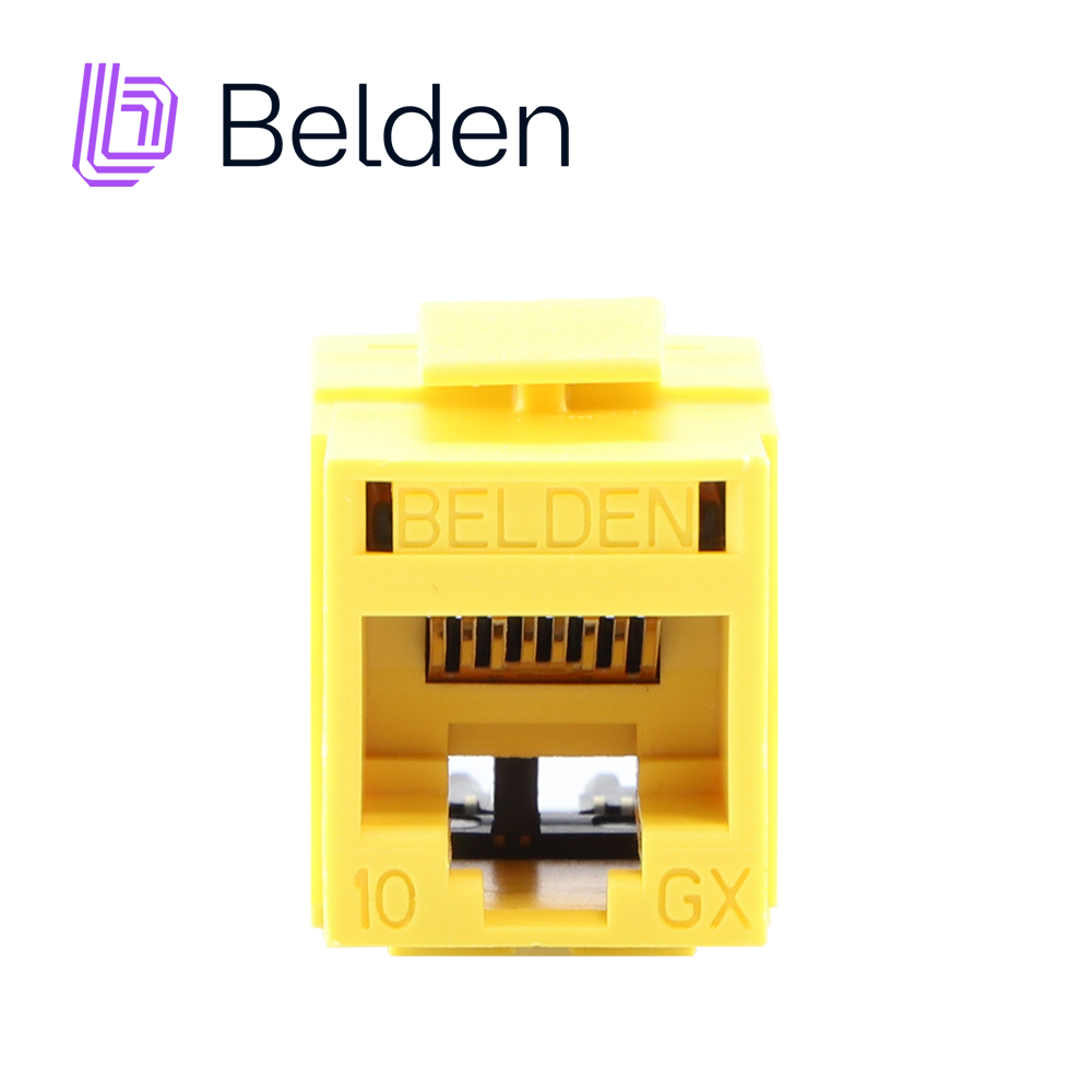 Imagen de CONECTOR MODULAR JACK RJ45 CAT6A REVCONNECT BELDEN RVAMJKUYL-S1 ESTILO KEYCONNECT AMARILLO COMPATIBLE CON FACEPLATE AX102660,AX102655,AX102249 ESQUEMA DE CABLEADO T568A/B HERRAMIENTA COMPATIBLE RVUTT01 USO INTERIOR CALIBRE DEL CONDUCTOR 23-24 AWG