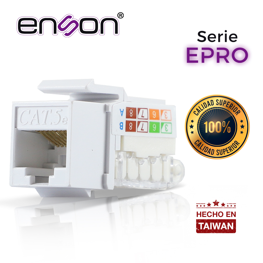Imagen de CONECTOR MODULAR JACK RJ45 ENSON EPRO-TLJACK5E-WH SERIE PRO TERMINADO SIN PINZAS, POSICION VERTICAL CAT5E COLOR BLANCO COMPATIBLE CON PLACAS ENSON EPRO-FP