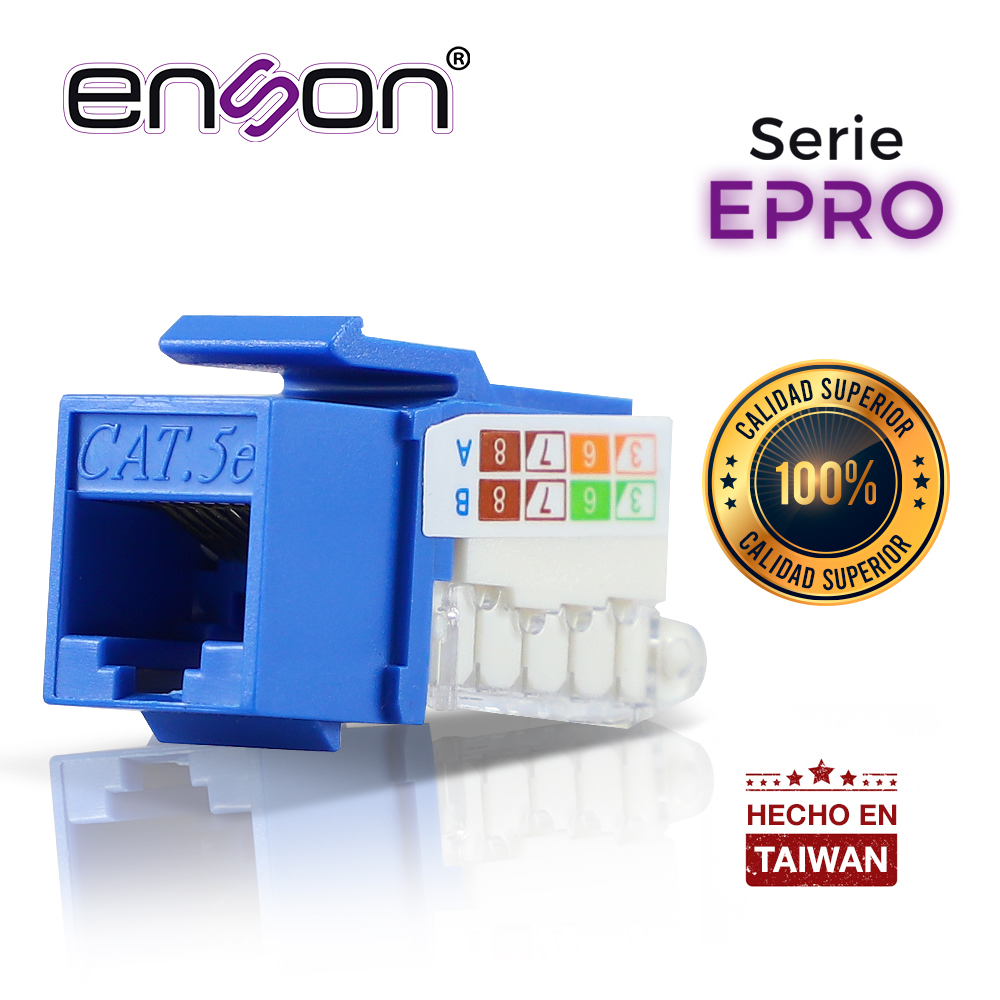 Imagen de CONECTOR MODULAR JACK RJ45 ENSON EPRO-TLJACK5E-BL SERIE PRO TERMINADO SIN PINZAS, POSICION VERTICAL CAT5E COLOR AZUL COMPATIBLE CON PLACAS ENSON EPRO-FP