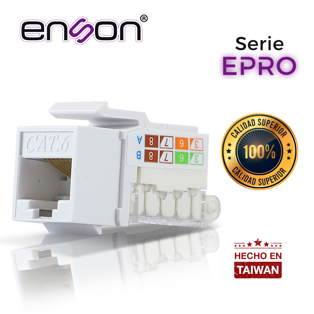 Imagen de CONECTOR MODULAR JACK RJ45 ENSON EPRO-TLJACK6-WH SERIE PRO TERMINADO SIN PINZAS, POSICION VERTICAL CAT6 COLOR BLANCO COMPATIBLE CON PLACAS ENSON EPRO-FP