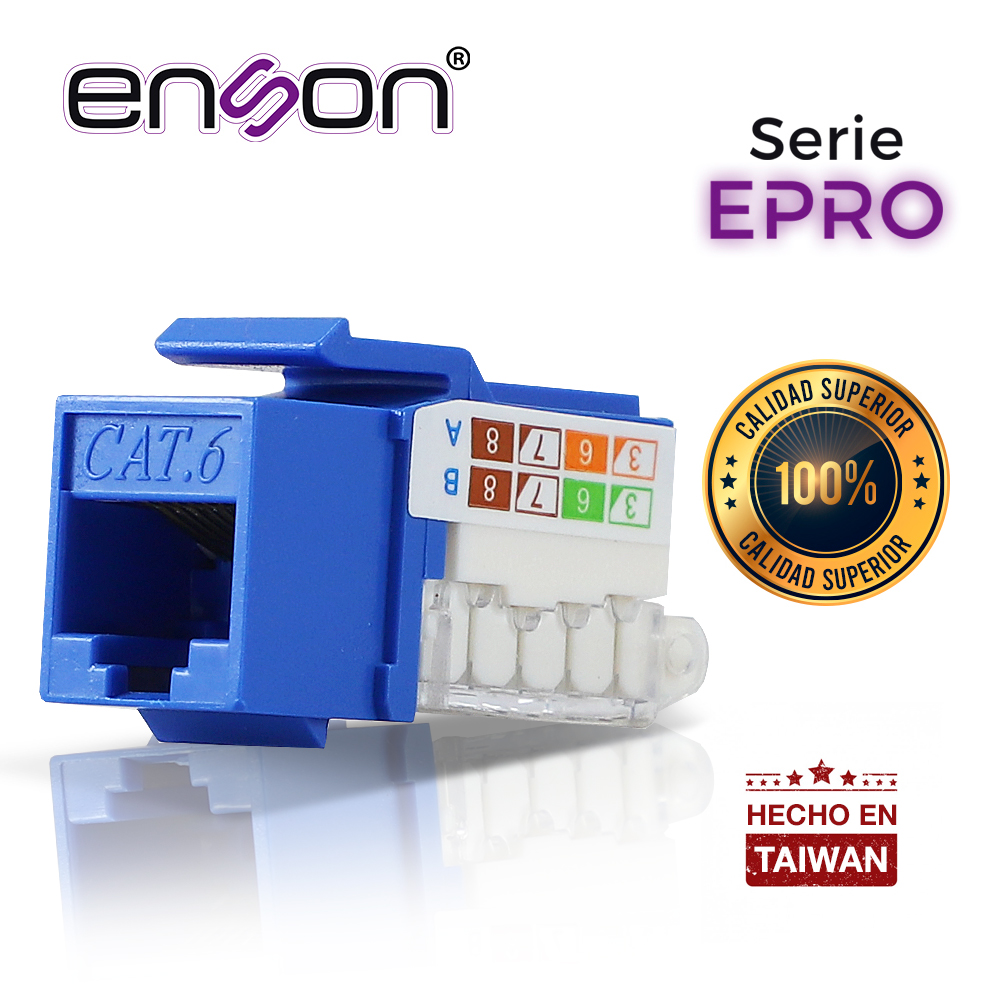 Imagen de CONECTOR MODULAR JACK RJ45 ENSON EPRO-TLJACK6-BL SERIE PRO TERMINADO SIN PINZAS, POSICION VERTICAL CAT6 COLOR AZUL COMPATIBLE CON PLACAS ENSON EPRO-FP