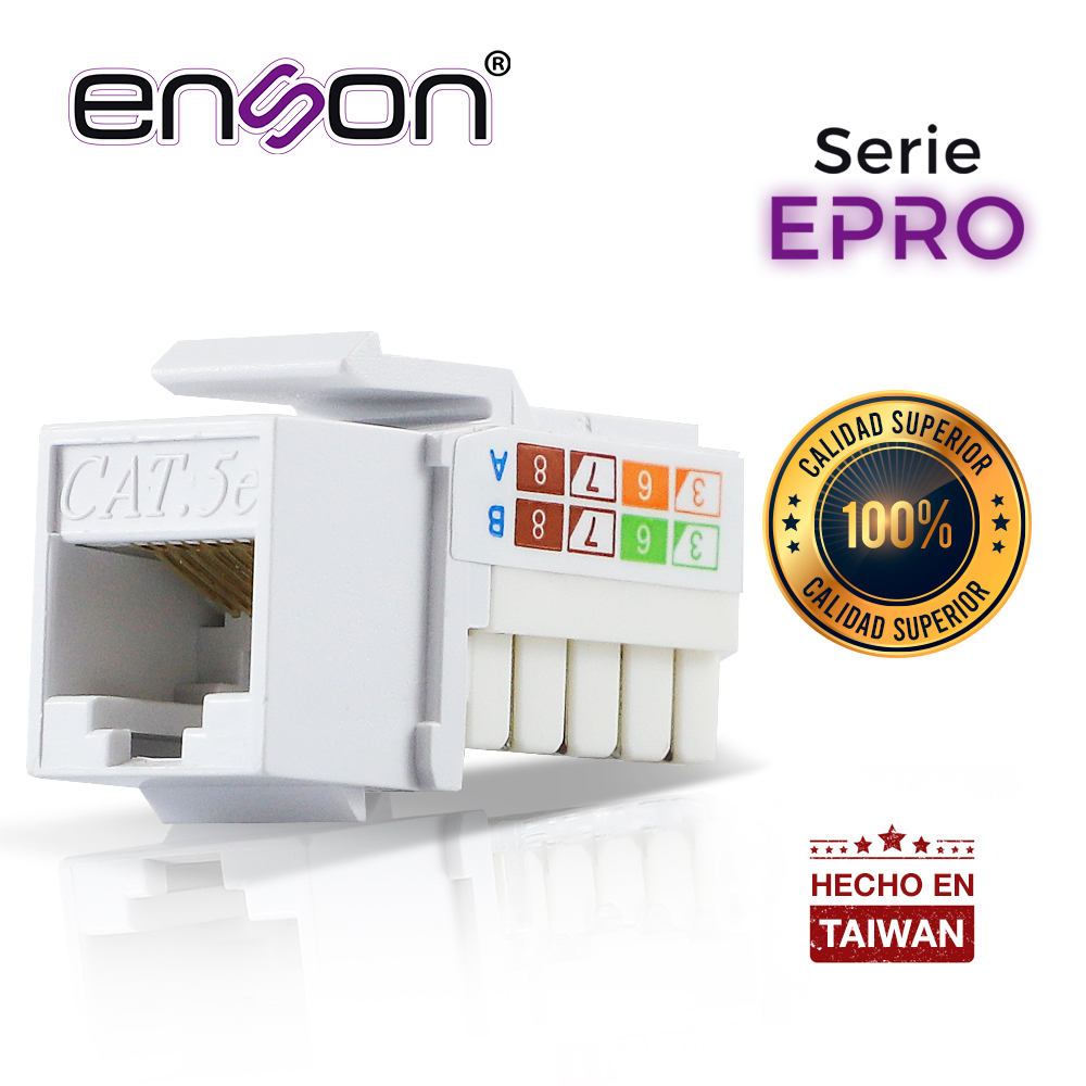 Imagen de CONECTOR MODULAR JACK RJ45 ENSON EPRO-JACK5E-WH SERIE PRO, POSICION VERTICAL CAT5E COLOR BLANCO COMPATIBLE CON PLACAS ENSON EPRO-FP REQUIERE USO DE PINZAS EPRO-JACKTOOL