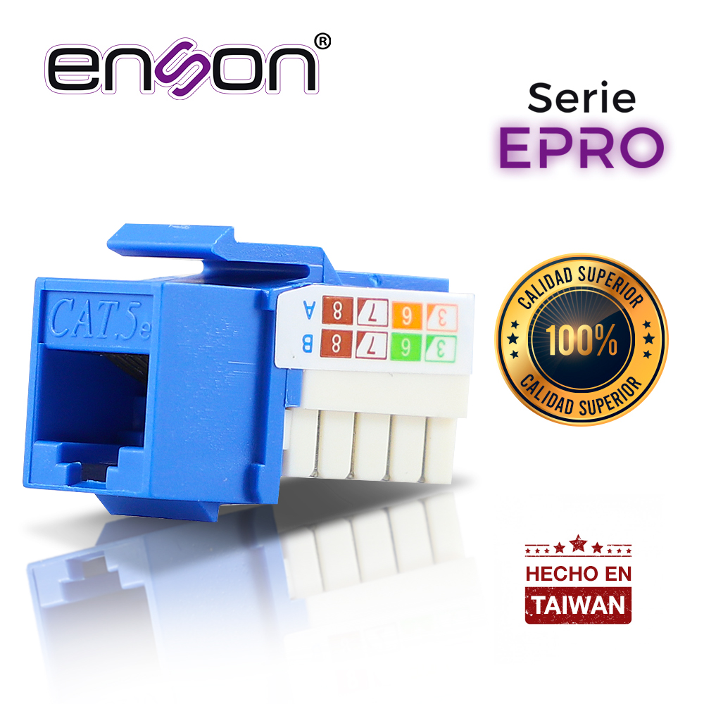 Imagen de CONECTOR MODULAR JACK RJ45 ENSON EPRO-JACK5E-BL SERIE PRO, POSICION VERTICAL CAT5E COLOR AZUL COMPATIBLE CON PLACAS ENSON EPRO-FP REQUIERE USO DE PINZAS EPRO-JACKTOOL