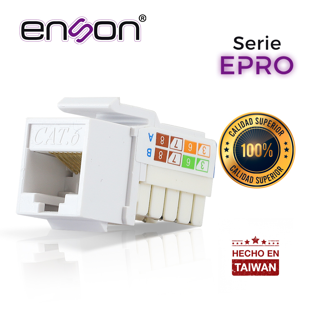 Imagen de CONECTOR MODULAR JACK RJ45 ENSON EPRO-JACK6-WH SERIE PRO, POSICION VERTICAL CAT6 COLOR BLANCO COMPATIBLE CON PLACAS ENSON EPRO-FP REQUIERE USO DE PINZAS EPRO-JACKTOOL