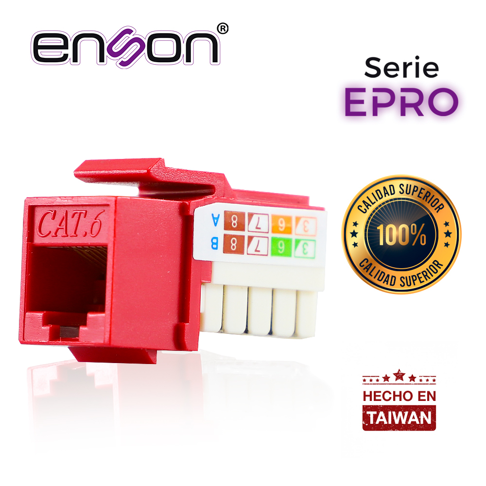 Imagen de CONECTOR MODULAR JACK RJ45 ENSON EPRO-JACK6-RD SERIE PRO, POSICION VERTICAL CAT6 COLOR ROJO COMPATIBLE CON PLACAS ENSON EPRO-FP REQUIERE USO DE PINZAS EPRO-JACKTOOL