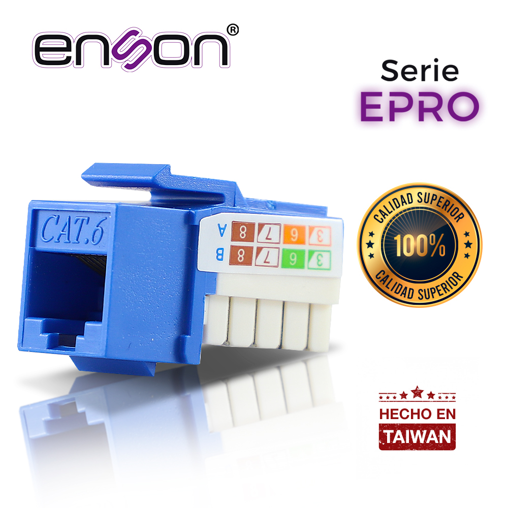 Imagen de CONECTOR MODULAR JACK RJ45 ENSON EPRO-JACK6-BL SERIE PRO, POSICION VERTICAL CAT6 COLOR AZUL COMPATIBLE CON PLACAS ENSON EPRO-FP REQUIERE USO DE PINZAS EPRO-JACKTOOL