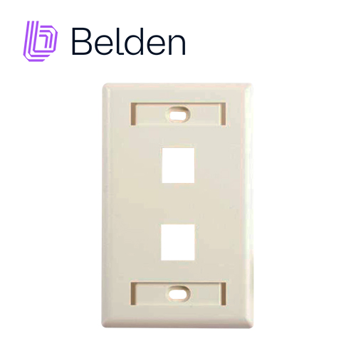 Imagen de PLACA DE PARED (FACEPLATE) BELDEN AX103923 2 PUERTO COMPATIBLE CON JACKS ESTILO KEYCONNECT UNIVERSAL CAT6A CAT6 CAT5E CONECTORES DE FIBRA ÓPTICA Y COAXIALES COLOR ALMENDRA USO INTERIOR MATERIAL PLÁSTICO UL94V INCLUYE TORNILLO 6-32 ETIQUETA DE CARTON VENTANA TRANSPARENTE