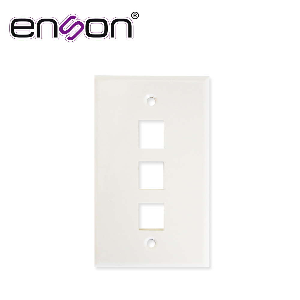 Imagen de PLACA DE PARED (FACEPLATE) UNIVERSAL ENS-FP63 ENSON 3 PUERTOS ESTILO KEYCONNECT CAT6A CAT6 CAT5E CONECTORES DE FIBRA OPTICA Y COAXIALES COLOR BLANCO USO INTERIOR MATERIAL PLASTICO ABS