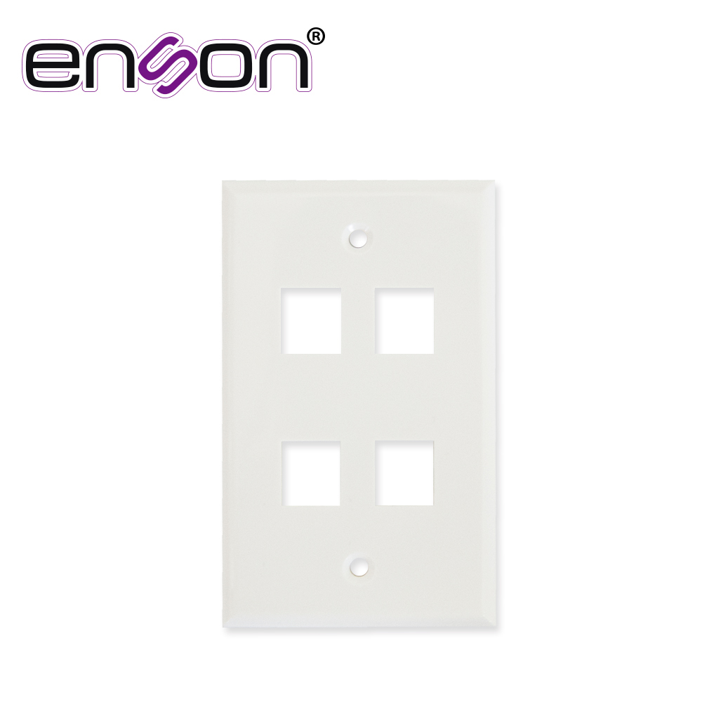 Imagen de PLACA DE PARED (FACEPLATE) UNIVERSAL ENS-FP64 ENSON 4 PUERTOS ESTILO KEYCONNECT CAT6A CAT6 CAT5E CONECTORES DE FIBRA OPTICA Y COAXIALES COLOR BLANCO USO INTERIOR MATERIAL PLASTICO ABS