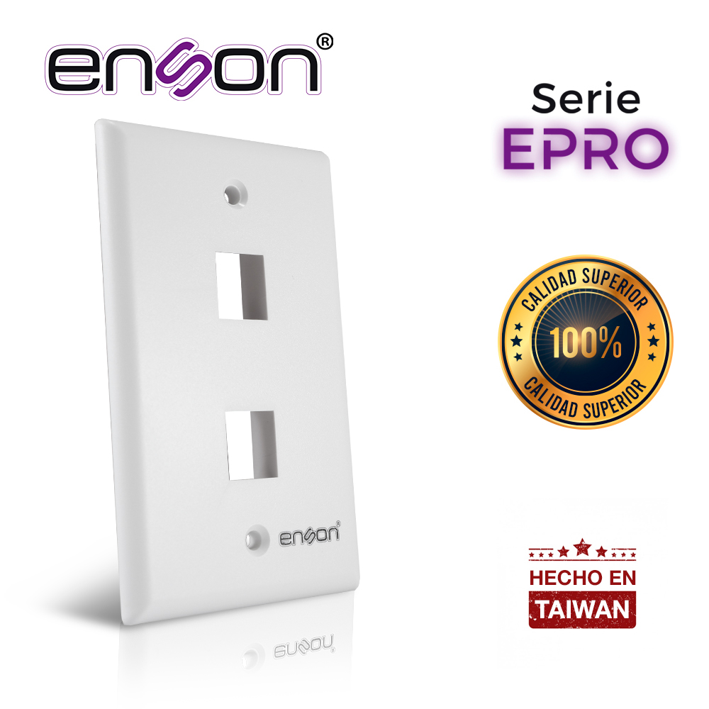 Imagen de PLACA DE PARED (FACEPLATE) ENSON EPRO-FP20 COMPATIBLE CON JACK KEYSTONE 2 PUERTOS COLOR BLANCO, USO EN INTERIOR, IDEAL PARA CONECTORES RJ45, COAXIAL, FIBRA OPTICA, FABRICADO EN PLASTICO ABS