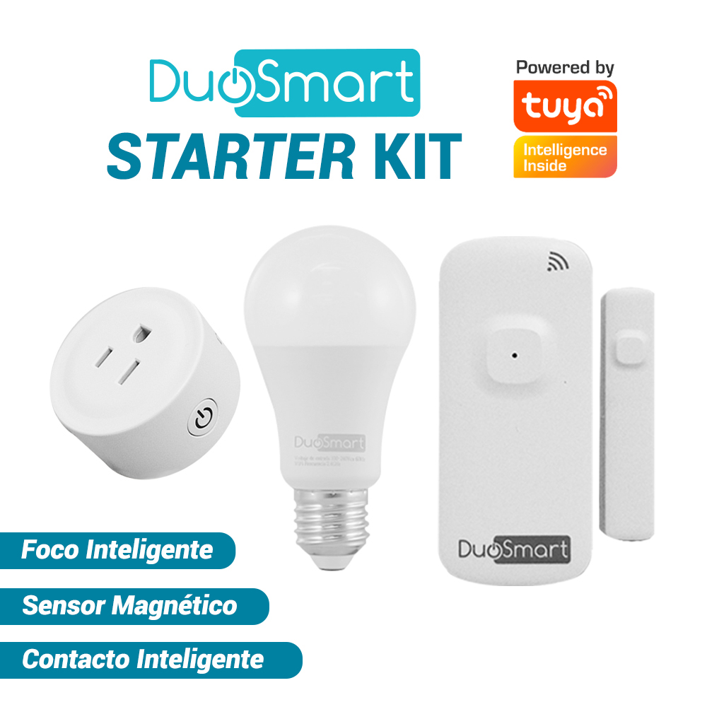 Imagen de KIT DE INICIO DE DUOSMART, STARTER KIT DUOSMART. INCLUYE: 1 FOCO INTELIGENTE S10, 1 CONTACTO DE SOBREPONER B30 Y 1 SENSOR MAGNÉTICO D10
