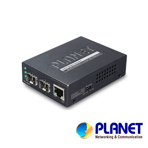 Imagen de CONVERTIDOR DE MEDIOS DE FIBRA ÓPTICA DUAL A UTP PLANET GT-1205A/ 2 PUERTOS FIBRA OPTICA SFP VELOCIDAD DE TRANSMISION 1000MBPS/ 1 PUERTO RJ-45 VELOCIDAD DE TRANSMISION 10/100/1000 MBPS/ DISTANCIA DE TRANSMISION 120KM DEPENDIENDO DEL GIBIC/ USO INTERIOR