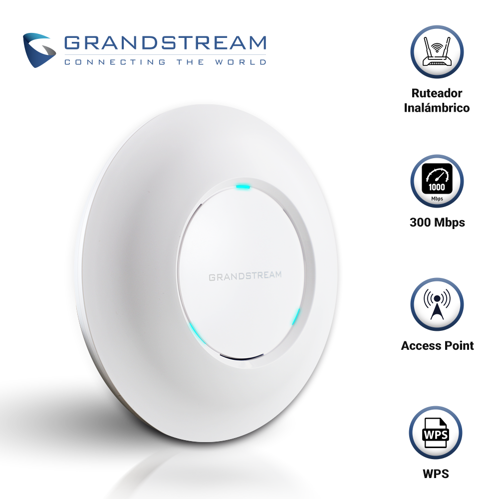 Imagen de ACCESS POINT INTERIOR GRANDSTREAM GWN7605 802.11AC WAVE-2 / MIMO 2X2 / VELOCIDAD 1.27GBPS / DOBLE BANDA / 2  ANTENAS 2DBI / 2 PUERTOS GIGABIT / 8 SSID / 100 USUARIOS SIMULTANEOS / ALIMENTACION POE 802.3AF/AT / NO INCLUYE INYECTOR POE